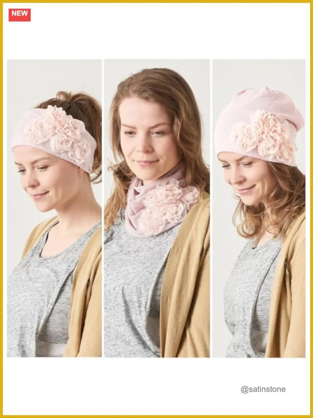 3-Way Beanie Hat Neck Gaiter Hairband Floral Petal Turban Chemo Cap